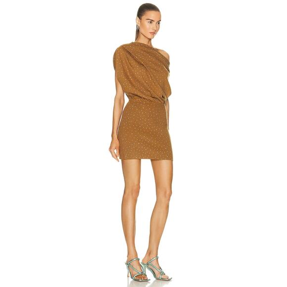 The Sei Crystal Asymmetric Drape Mini Dress XS Tan NWT - Picture 2 of 9